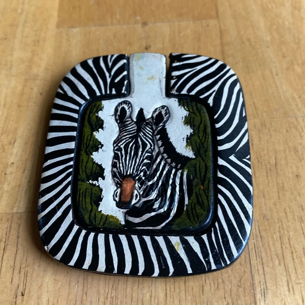 Vintage mirror leather frame Zebra in pre-owned condition